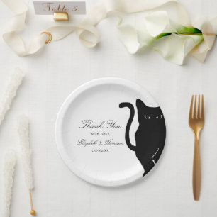 Modern Whimsical Black Cat Wedding Paper Plates