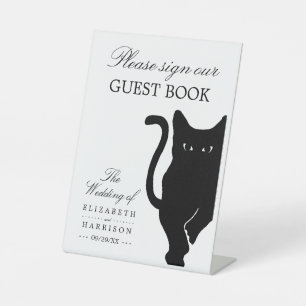 Modern Whimsical Black Cat Wedding Pedestal Sign