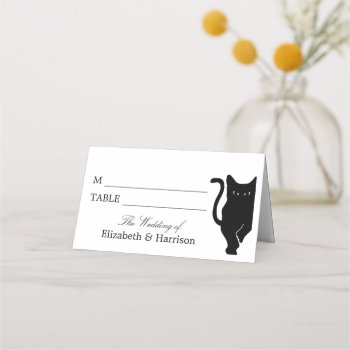 Modern Whimsical Black Cat Wedding Place Card by WeddingStore at Zazzle