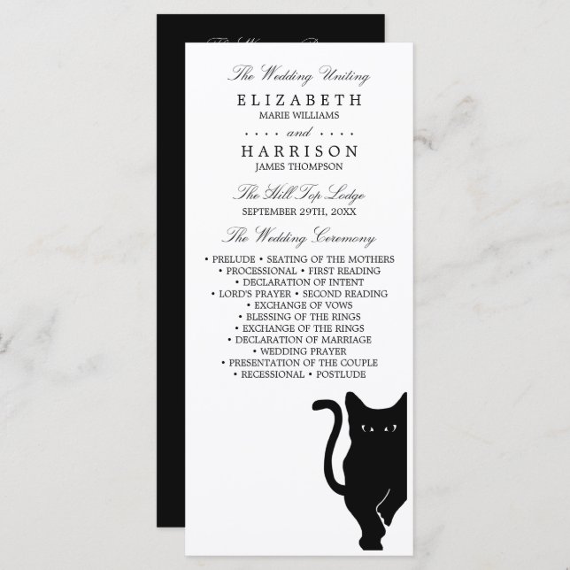 Modern Whimsical Black Cat Wedding Program (Front/Back)