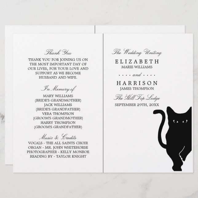 Modern Whimsical Black Cat Wedding Programs (Front/Back)