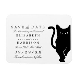 Modern Whimsical Black Cat Wedding Save The Date Magnet