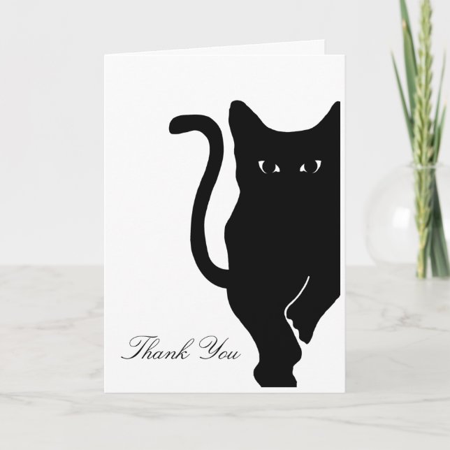 Modern Whimsical Black Cat Wedding Thank You Card (Front)