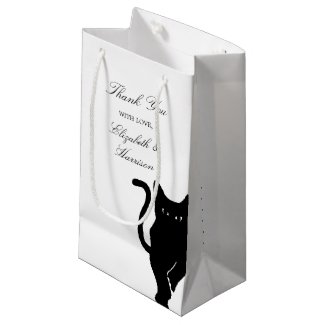 Modern Whimsical Black Cat Wedding Thank You Favor Small Gift Bag