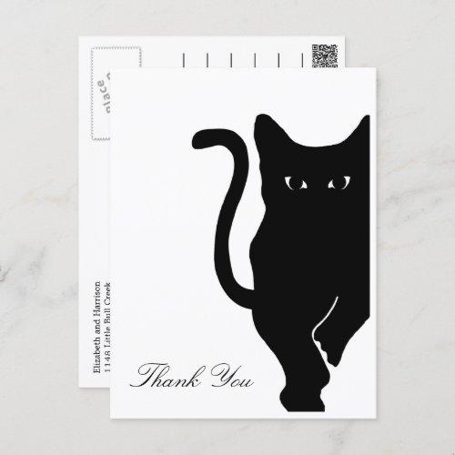 Modern Whimsical Black Cat Wedding Thank You Postcard