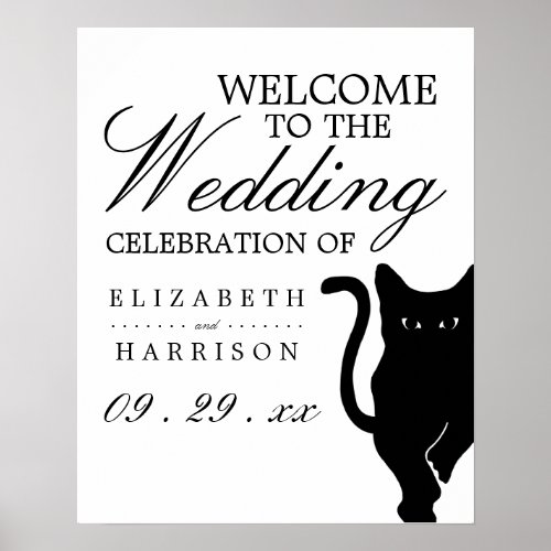 Modern Whimsical Black Cat Wedding Welcome Poster