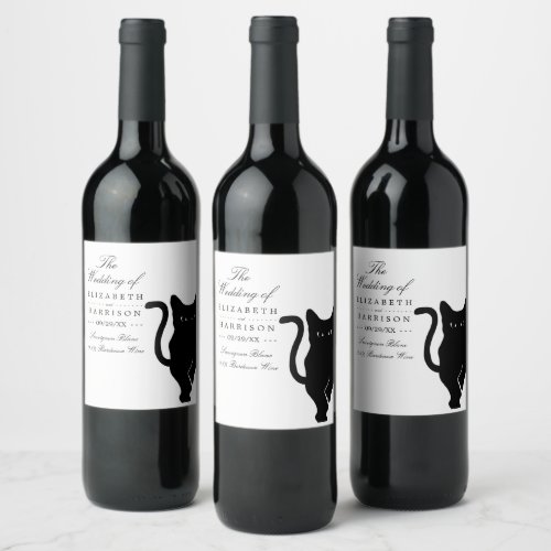 Modern Whimsical Black Cat Wedding Wine Label