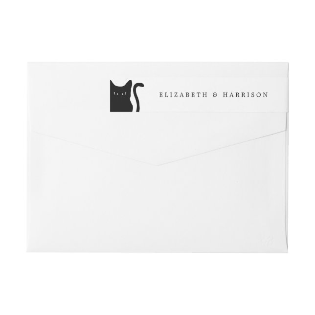 Modern Whimsical Black Cat Wedding Wrap Around Label (Back)