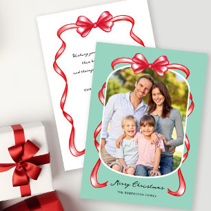 Modern Whimsical Bow Vertical Photo Christmas Holiday Card