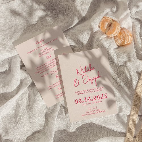 Modern Whimsical Bright Retro All In One Wedding Invitation