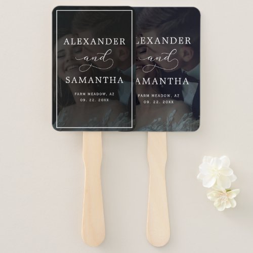 Modern Whimsical Calligraphy Overlay Photo Wedding Hand Fan