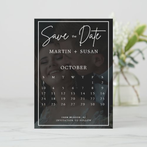 Modern Whimsical Calligraphy Overlay Photo Wedding Save The Date