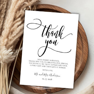 Modern Whimsical Calligraphy Script Photo Wedding Thank You Card