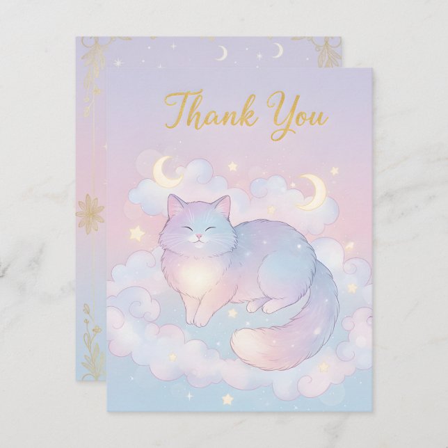 Modern Whimsical Cat Celestial Moon Star Cat Note Card (Front/Back)