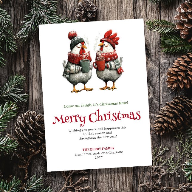 Modern whimsical chickens Christmas greeting card (Modern whimsical chickens Christmas greeting card

)