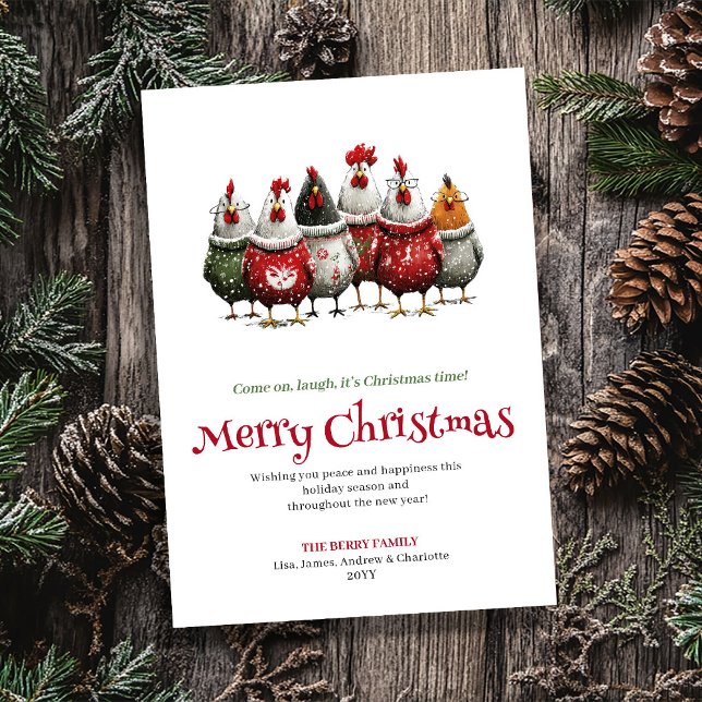 Modern Whimsical Chickens Christmas Greeting Card (Modern Whimsical Chickens Christmas Greeting Card)