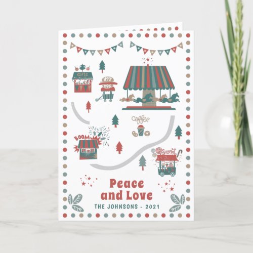 Modern Whimsical Christmas Carnival Market Holiday Card