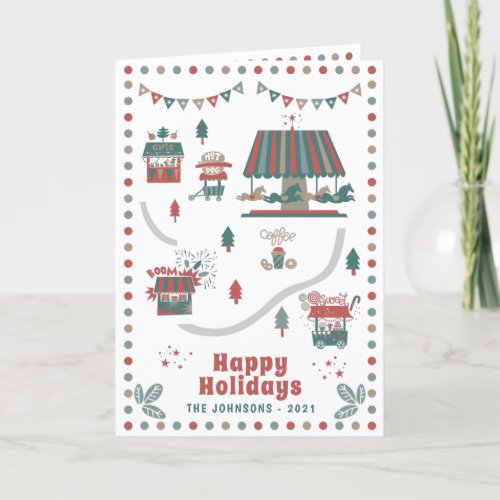 Modern Whimsical Christmas Carnival Market Holiday Card