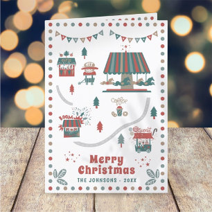 Modern Whimsical Christmas Carnival Market Holiday Card
