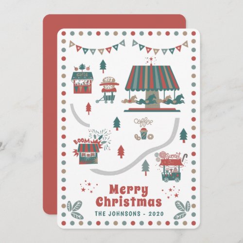 Modern Whimsical Christmas Carnival Market Holiday Card