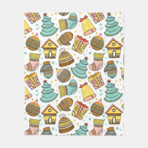 Modern Whimsical Christmas Holiday Festive Pattern Fleece Blanket
