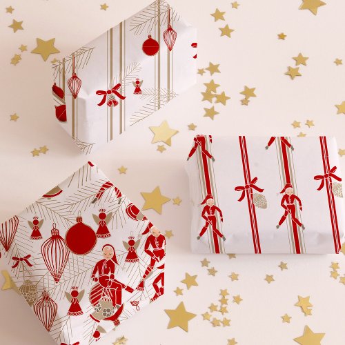 Modern Whimsical Christmas Ornaments Wrapping Paper Sheets