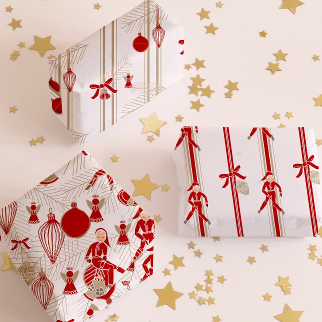 Modern Whimsical Christmas Ornaments Wrapping Paper Sheets (Wrap your presents in modern whimsically hand drawn Christmas ornaments)
