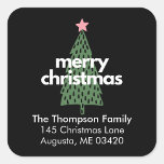 Modern Whimsical Christmas Return Address Label<br><div class="desc">Modern Christmas Return Address Stickers featuring a whimsical "Merry Christmas" typography and illustration design. These adorable white on black stickers come in 1.5-inch squares,  with 20 per sheet.</div>