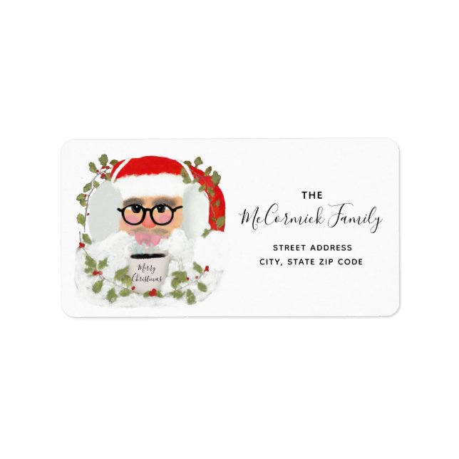Modern Whimsical Christmas Santa Script Name Label (Front)