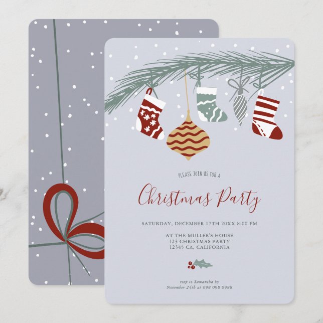 Modern whimsical Christmas socks illustration Invitation (Front/Back)