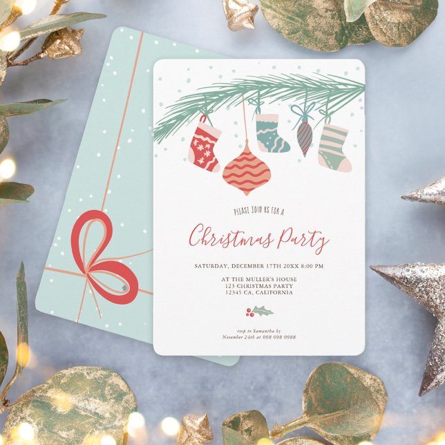 Modern whimsical Christmas socks illustration Invitation (Creator Uploaded)