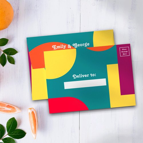 Modern Whimsical Colorful Groovy Abstract Wedding Envelope