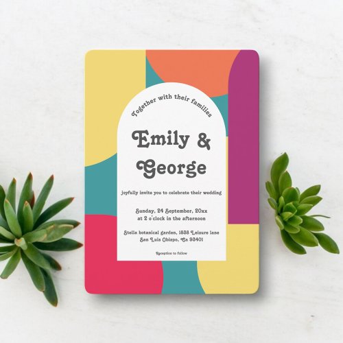 Modern Whimsical Colorful Groovy Abstract Wedding Invitation