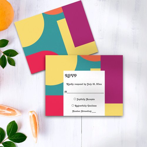 Modern Whimsical Colorful Groovy Abstract Wedding RSVP Card