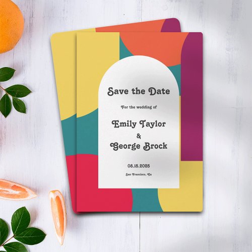 Modern Whimsical Colorful Groovy Abstract Wedding Save The Date