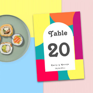 Modern Whimsical Colorful Groovy Abstract Wedding Table Number
