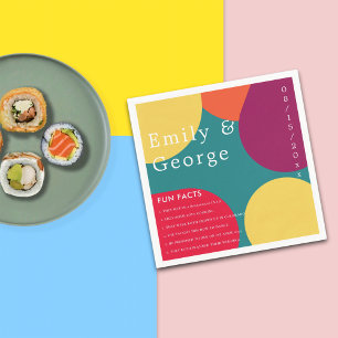 Modern Whimsical Colorful Groovy Fun Facts Wedding Napkins