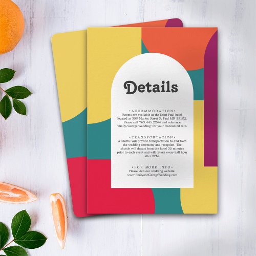 Modern Whimsical Colorful Groovy Wedding Details Enclosure Card