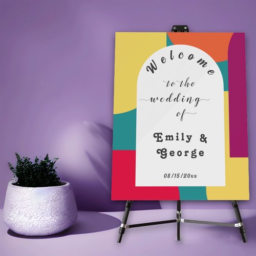 Modern Whimsical Colorful Groovy Wedding Welcome Foam Board
