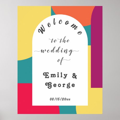 Modern Whimsical Colorful Groovy Wedding Welcome Poster