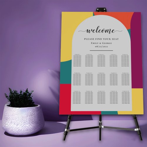 Modern Whimsical Colorful Wedding Seating Chart Foam Board