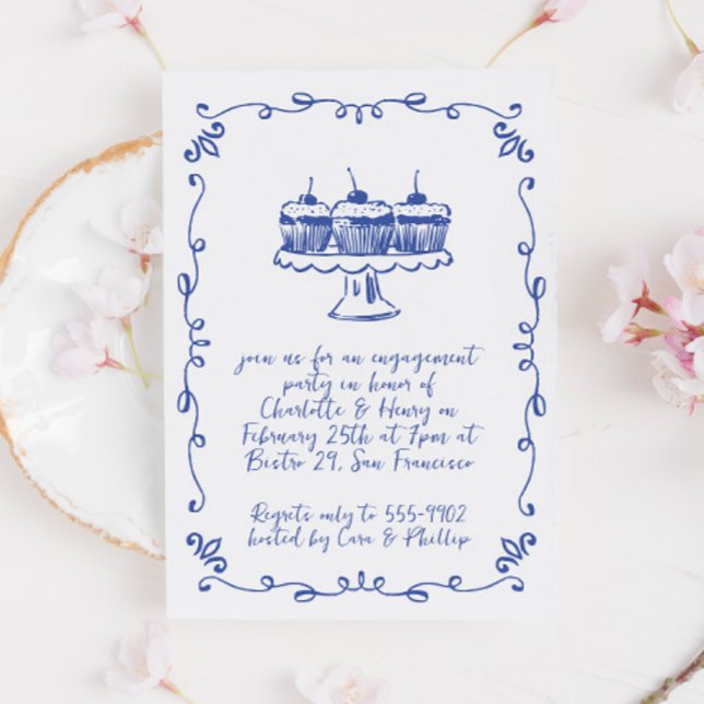 Modern Whimsical Cupcake Doodle Engagement Party Invitation (Creator Uploaded)