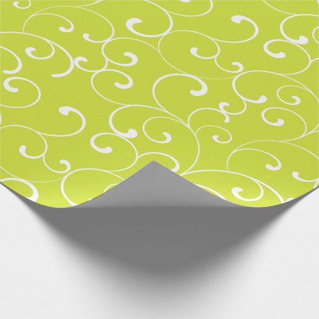 Modern Whimsical Curls Lime Green Wrapping Paper (Corner)