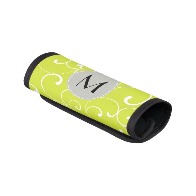 Modern Whimsical Curls Monogram Luggage Handle Wrap (Angled)