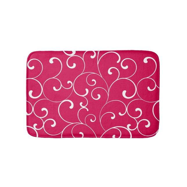 Modern Whimsical Curls Raspberry Bathroom Mat (Front)