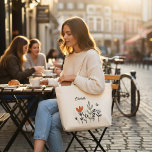 Modern Whimsical Floral Personalized Name Large Tote Bag<br><div class="desc">Modern Whimsical Floral Butterfly Personalized Name Tote Bags features modern and whimsical botanical flowers and greenery with a cute butterfly. Personalized with your name in elegant black hand lettered calligraphy script. Perfect for gifts for Christmas, holidays, birthday, Mother's Day, teacher appreciation, grandmother, best friends and more. Designed by ©Evco Studio...</div>