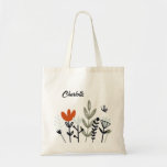 Modern Whimsical Floral Personalized Name Tote Bag<br><div class="desc">Modern Whimsical Floral Butterfly Personalized Name Tote Bags features modern and whimsical botanical flowers and greenery with a cute butterfly. Personalized with your name in elegant black hand lettered calligraphy script. Perfect for gifts for Christmas, holidays, birthday, Mother's Day, teacher appreciation, grandmother, best friends and more. Designed by ©Evco Studio...</div>