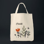 Modern Whimsical Floral Personalized Name Tote Bag<br><div class="desc">Modern Whimsical Floral Butterfly Personalized Name Tote Bags features modern and whimsical botanical flowers and greenery with a cute butterfly. Personalized with your name in elegant black hand lettered calligraphy script. Perfect for gifts for Christmas, holidays, birthday, Mother's Day, teacher appreciation, grandmother, best friends and more. Designed by ©Evco Studio...</div>