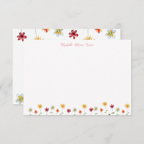 Modern Whimsical Flowers Pink Yellow Girly Note Thank You Card