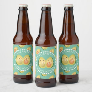 Modern Whimsical Funny Avocados Cute Wedding Party Beer Bottle Label